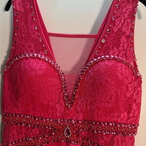 Hot Pink Beaded Lace Party Dress